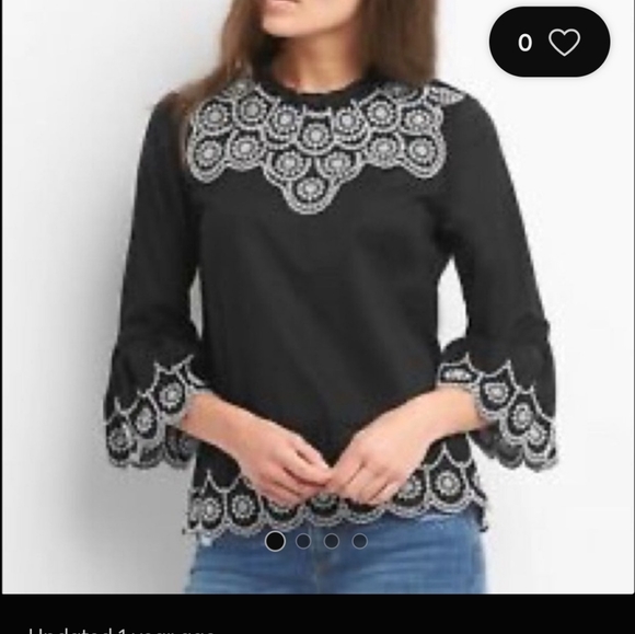 Gap Black & White Embroidered 3/4 Bell Sleeve Top Size Medium - Picture 12 of 12